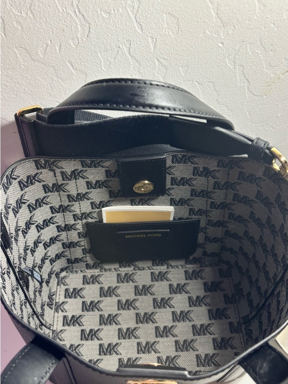 Michael Kors Black Mini Leather Logo Bucket Bag with Gold Hardware - Picture 3 of 3